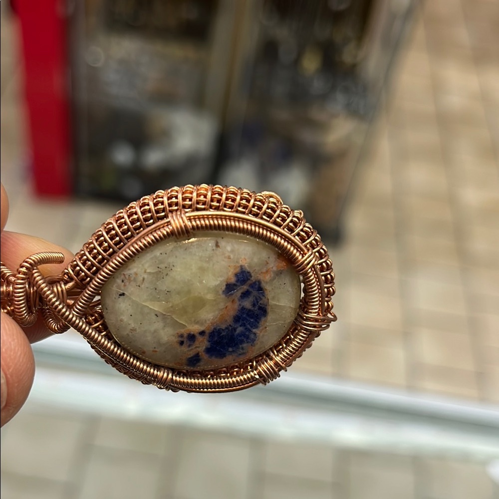 Sodalite stone Copper Wire Wrapped Pendant - Picture 6 of 10